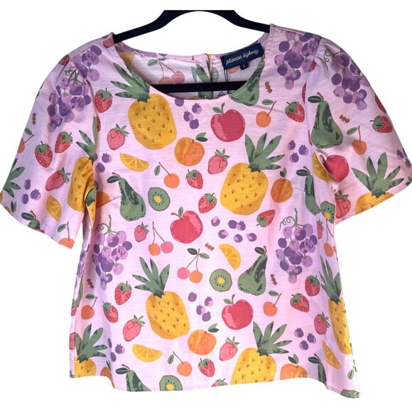 Modcloth Princess Highway Size 8 Pink Fruit Print Short Sleeve Top NWT - Picture 7 of 12